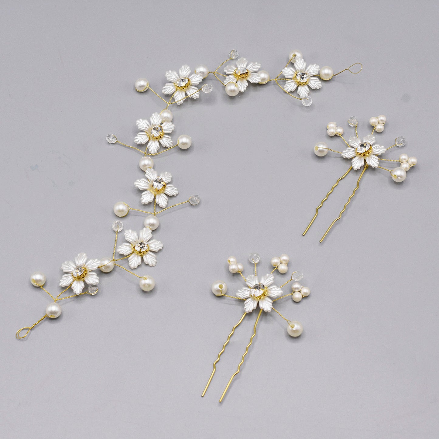 1 Set Wedding Headdress Accessories Hearband Haripin Handmade Flower Pearl Hair Band Headdress Flower Girl Hair Vine
