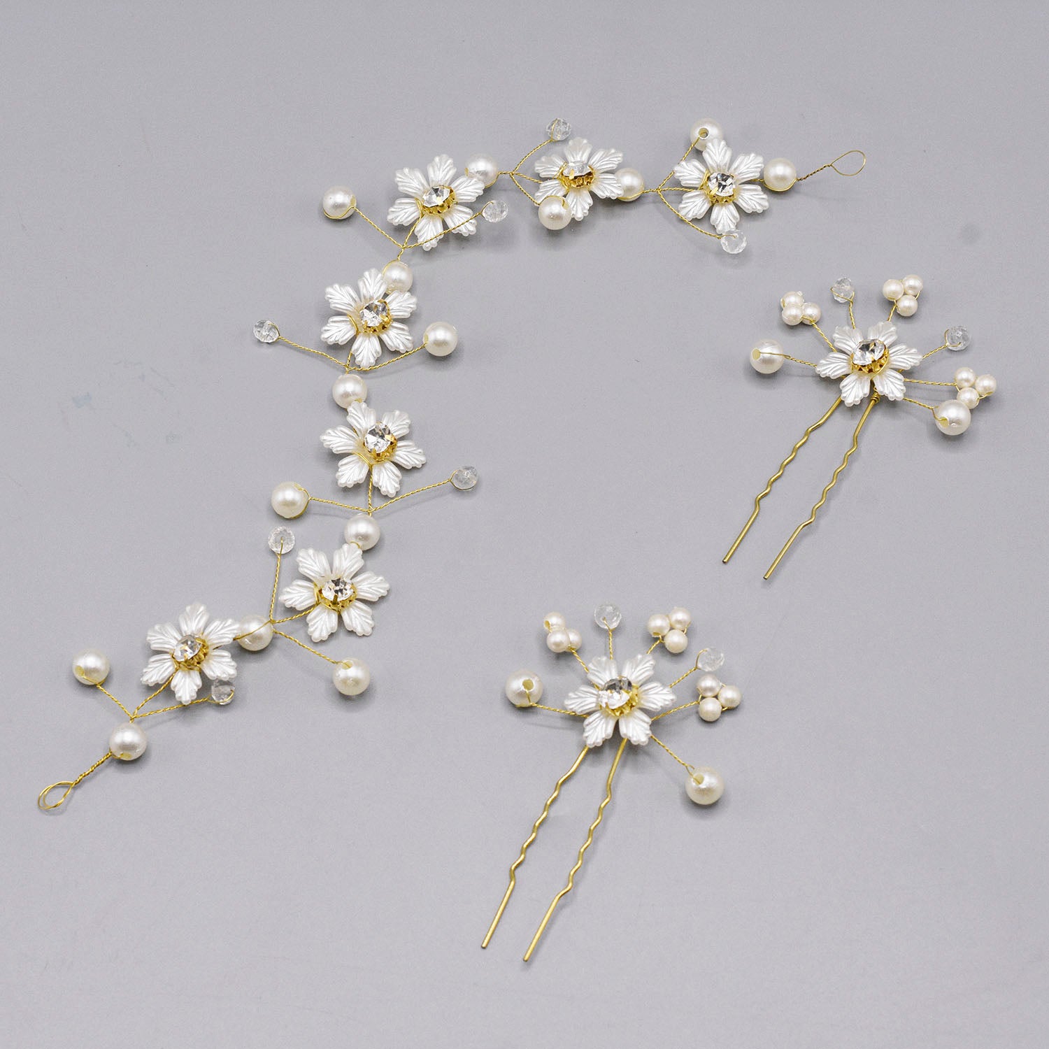 1 Set Wedding Headdress Accessories Hearband Haripin Handmade Flower Pearl Hair Band Headdress Flower Girl Hair Vine