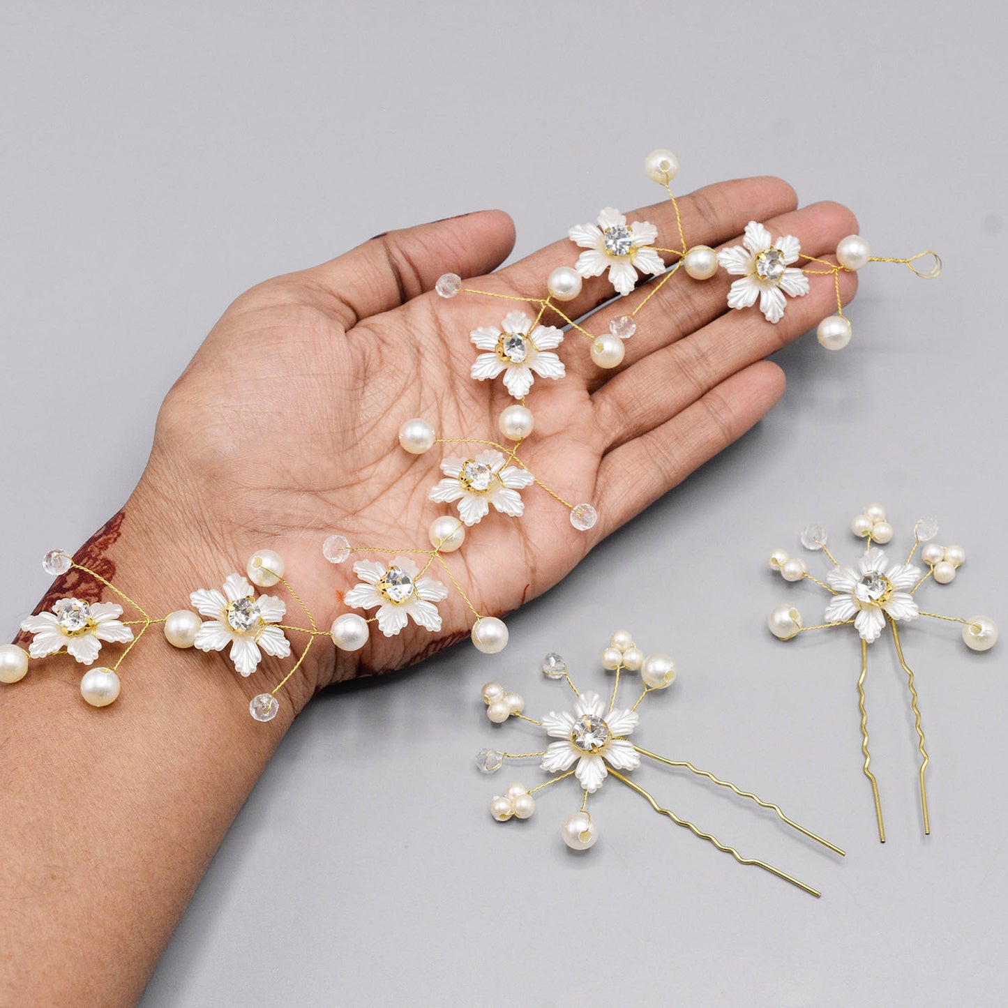1 Set Wedding Headdress Accessories Hearband Haripin Handmade Flower Pearl Hair Band Headdress Flower Girl Hair Vine
