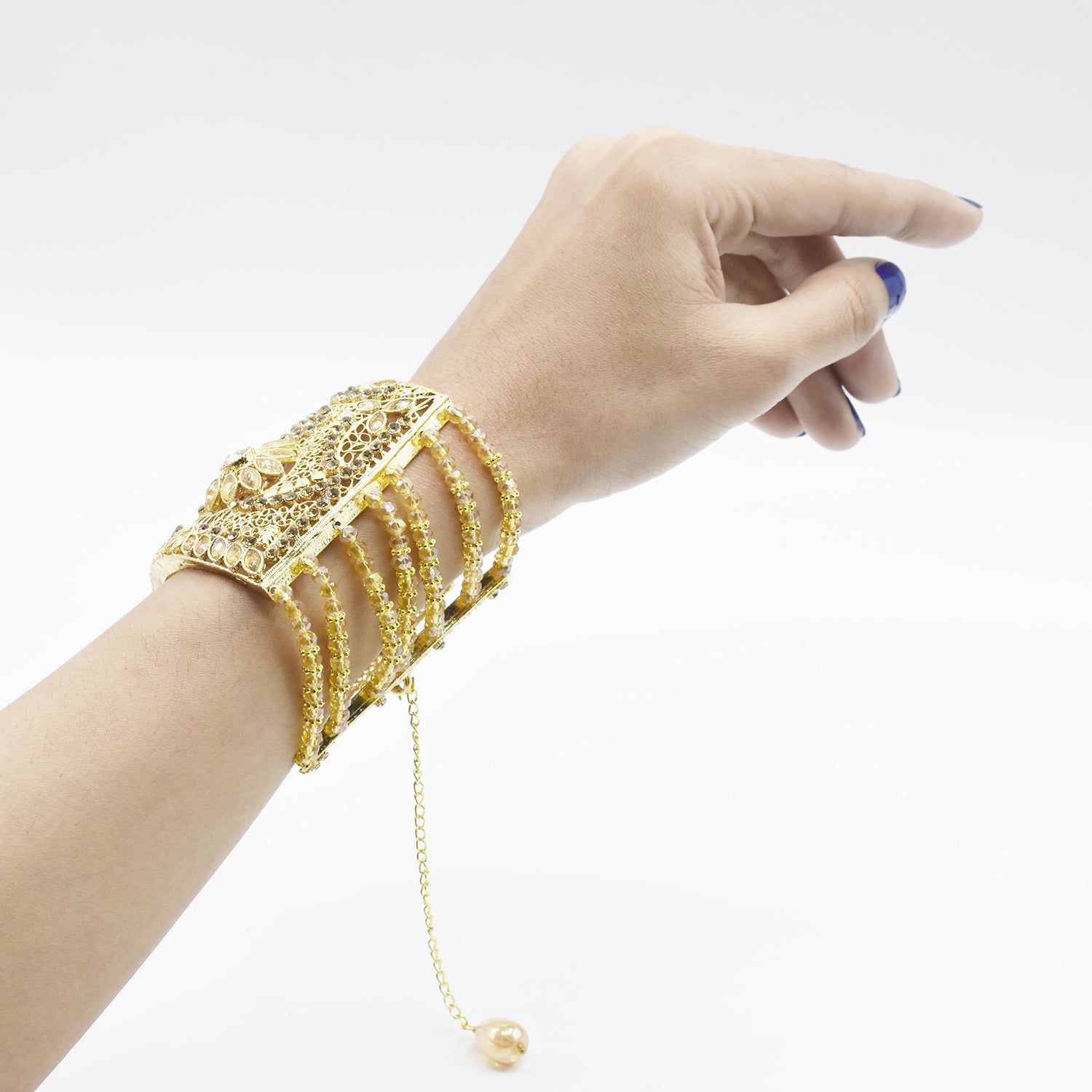 Luxury Bridal Wedding Bangles Gold Color and Plated Clear Crystal Rhinestone Stretch Bangle Bracelet for Women btfrsna4c-2