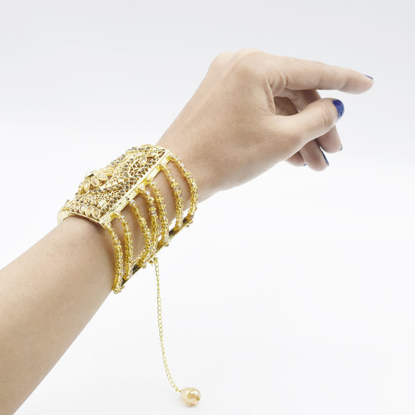 Luxury Bridal Wedding Bangles Gold Color and Plated Clear Crystal Rhinestone Stretch Bangle Bracelet for Women btfrsna4c-2