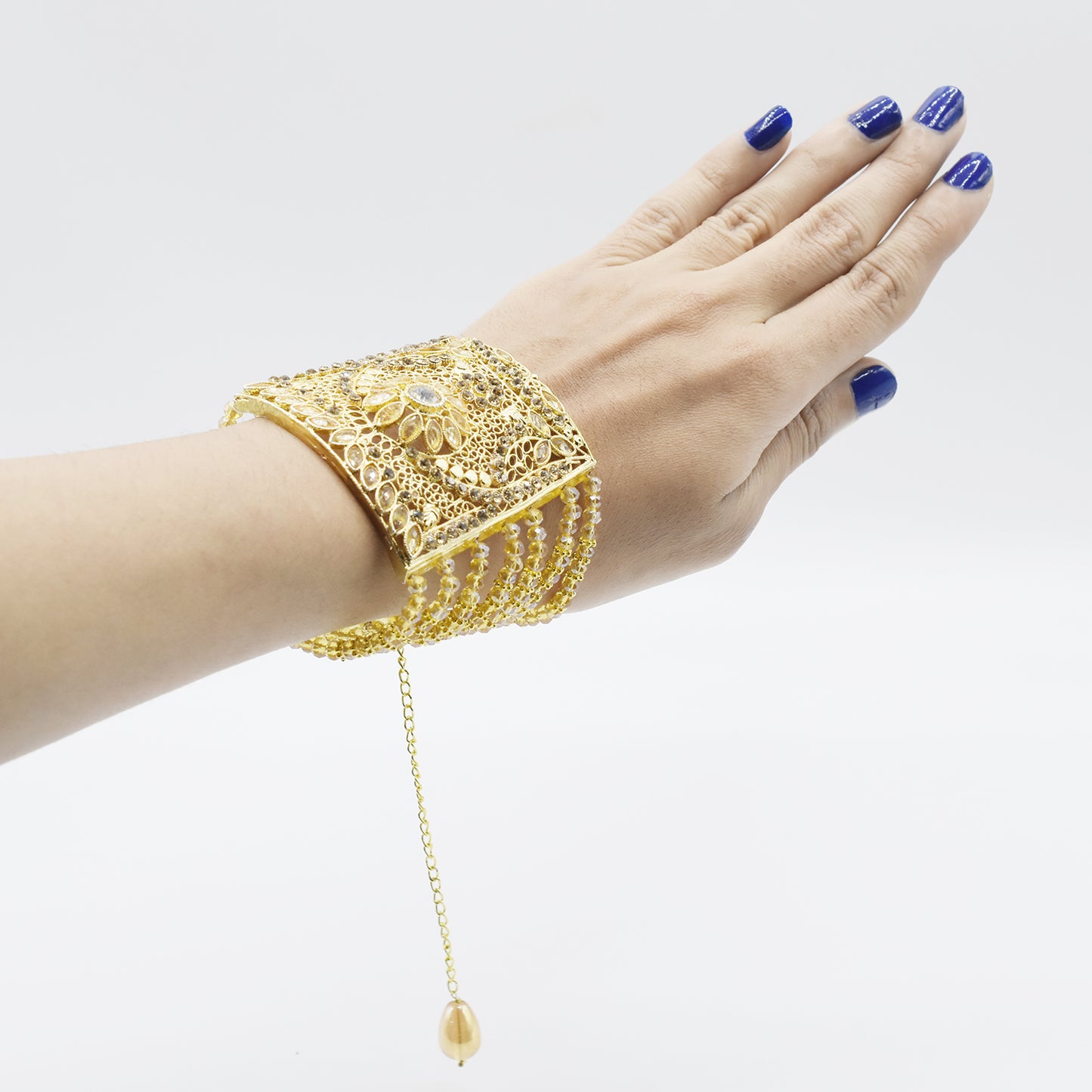 Luxury Bridal Wedding Bangles Gold Color and Plated Clear Crystal Rhinestone Stretch Bangle Bracelet for Women btfrsna4c-2
