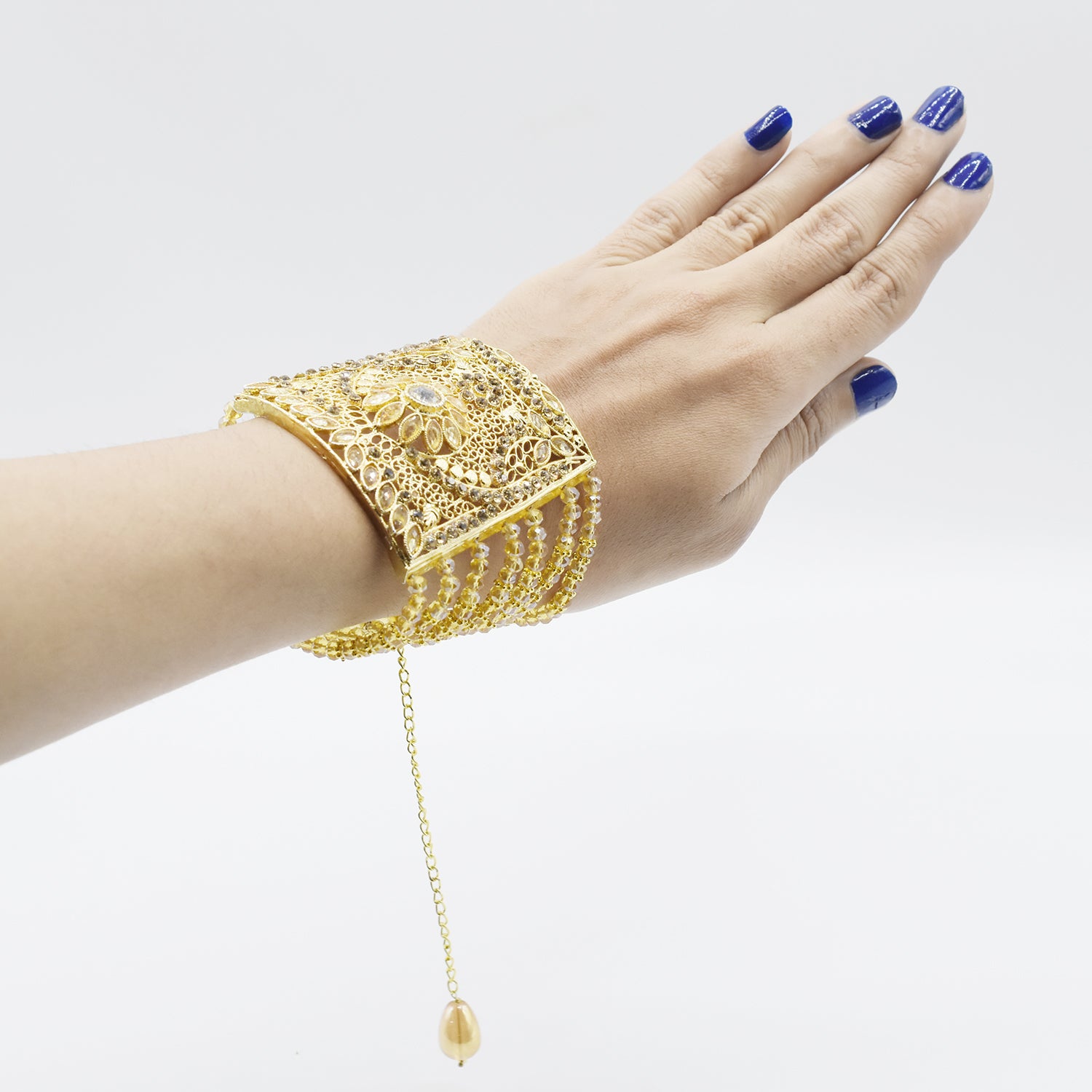 Luxury Bridal Wedding Bangles Gold Color and Plated Clear Crystal Rhinestone Stretch Bangle Bracelet for Women btfrsna4c-2