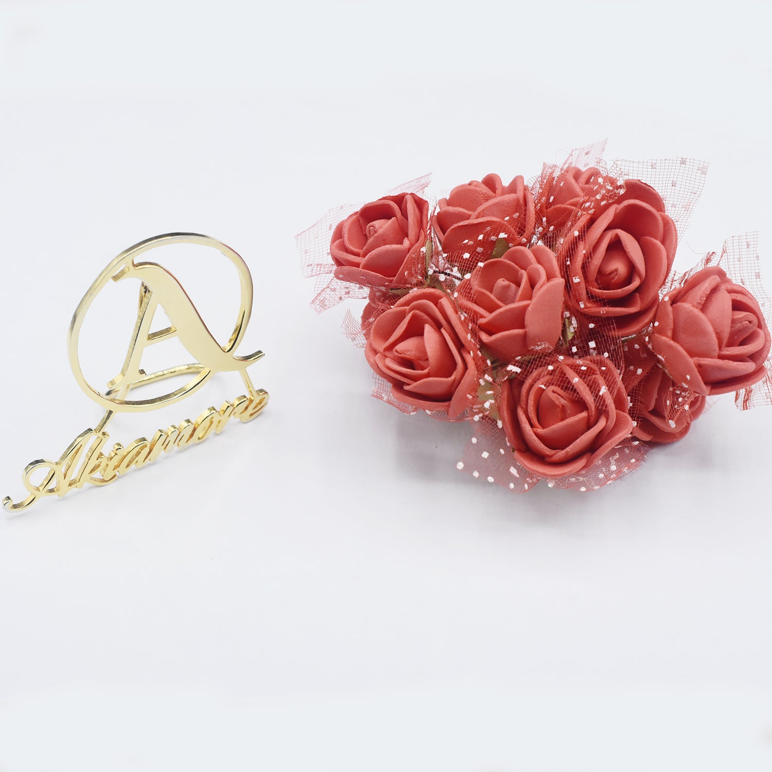 The Bride Wedding Headdress Ornaments Red and  White  Beads Frosted Flower Hair Plug U Shaped Hair Plug Hairpin hbfrrdd5k-1