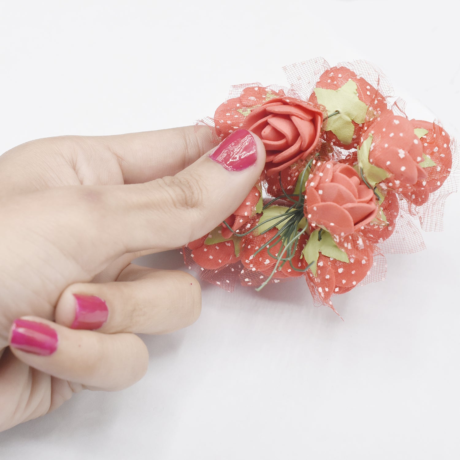The Bride Wedding Headdress Ornaments Red and  White  Beads Frosted Flower Hair Plug U Shaped Hair Plug Hairpin hbfrrdd5k-1