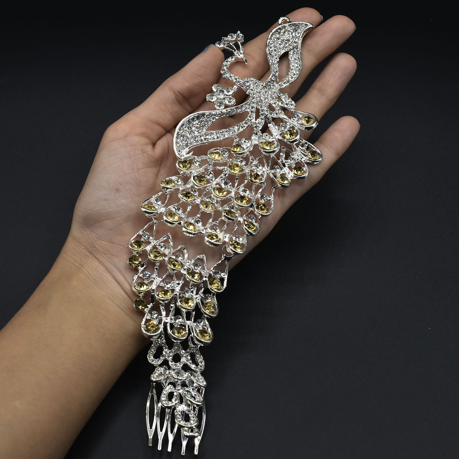 Silver Color Crystal Wedding Hair Combs Hair Accessories for Bridal  Peacock Headpiece Women Bride Hair ornaments Jewelry hnfrsrd1e-1