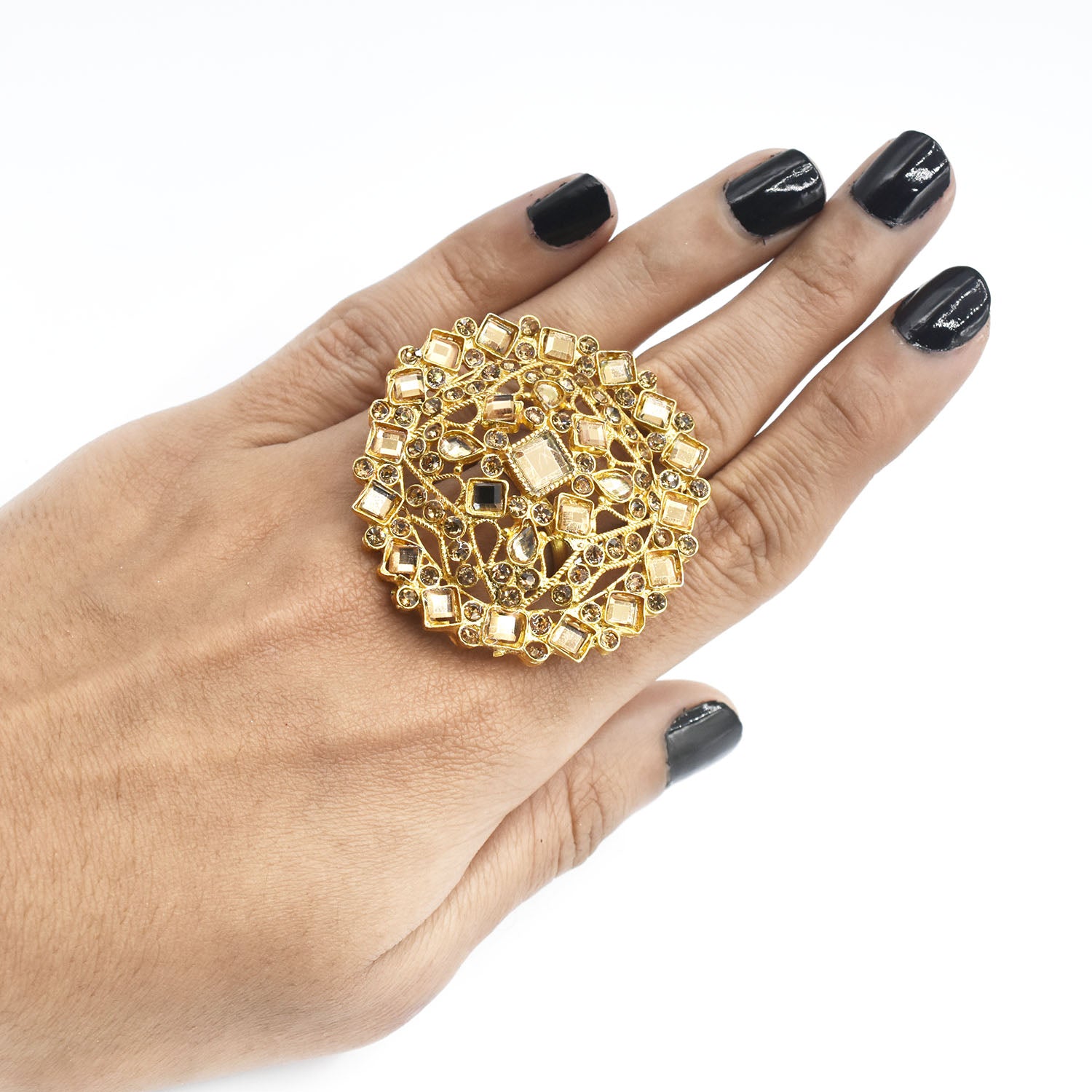 Skyrim Elegant Clear Zircon Flower of Life Finger Rings Women Girl Stainless Steel Golden Ring fgfrgdf1v-1