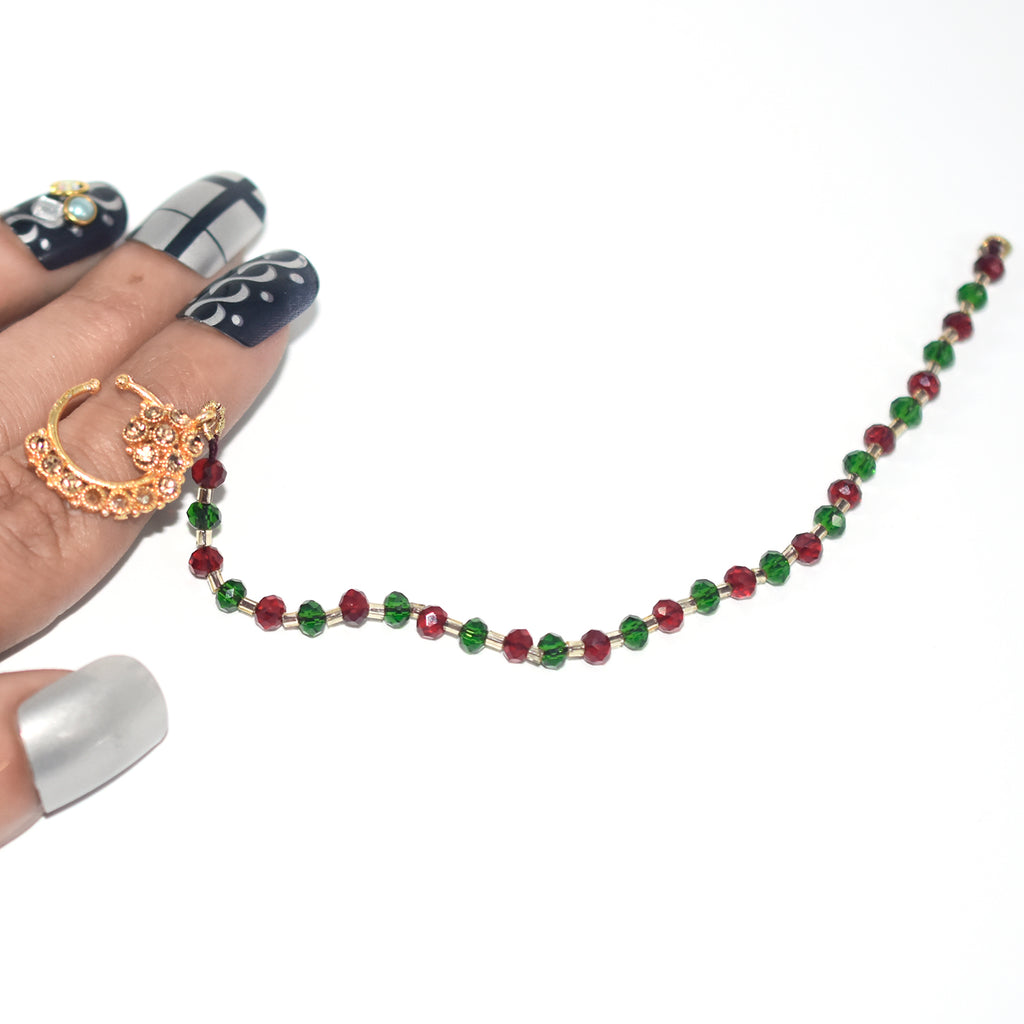 Flower Design with Red Green and shampion Stones Nath