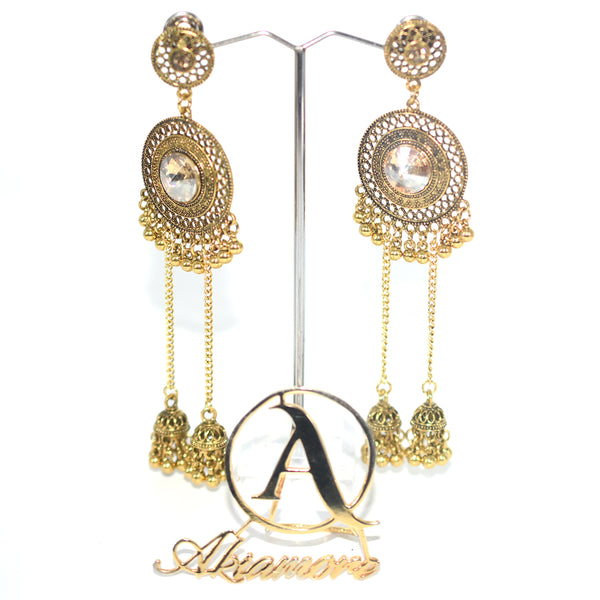 Women's Retro Big Gold Jhumka Earrings Indian Jewelry Classic White Beads Long Chain Tassel Dangle Earrings Hangers egfrgdb6k-1