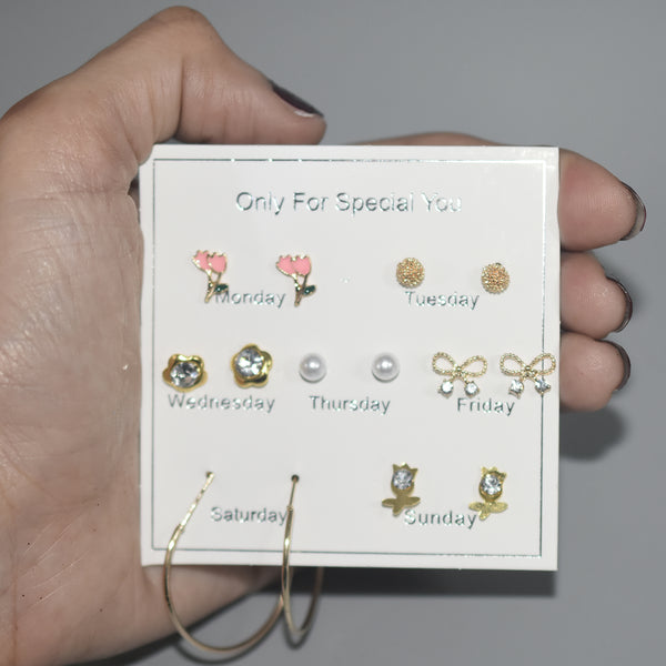 Women Trendy Stud Earrings Set with Card 7 Pairs/set One Week Monday To Sunday Rainbow Heart Crystal Earrings Jewelry egfrmib9a-1