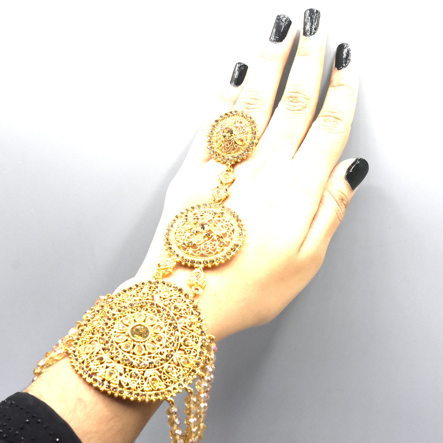 Gold Plated Bridal Hand Bracelets with Adjustable Ring - Hand Bangle for Girls aafrsna6b-4