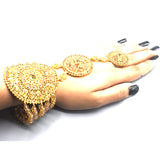 Gold Plated Bridal Hand Bracelets with Adjustable Ring - Hand Bangle for Girls aafrsna6b-4