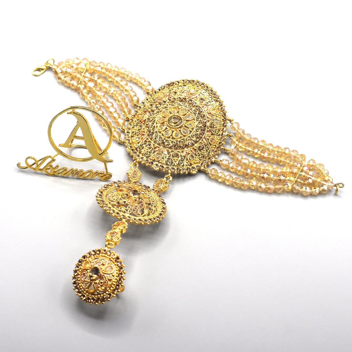 Gold Plated Bridal Hand Bracelets with Adjustable Ring - Hand Bangle for Girls aafrsna6b-4