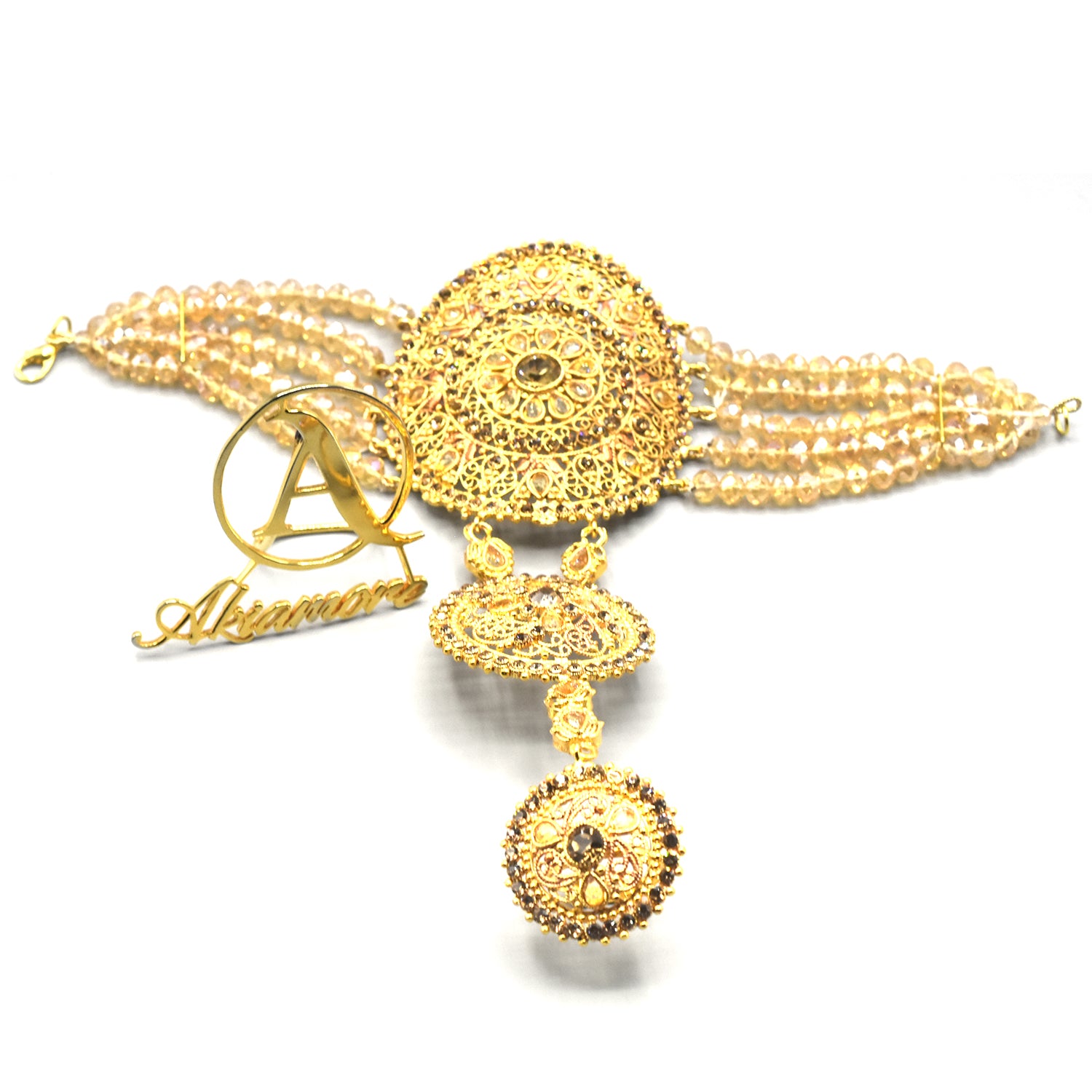 Gold Plated Bridal Hand Bracelets with Adjustable Ring - Hand Bangle for Girls aafrsna6b-4