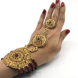Gold Plated Bridal Hand Bracelets with Adjustable Ring - Hand Bangle for Girls aafrsna6b-4