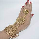 Gold Plated Bridal Hand Bracelets with Adjustable Ring - Hand Bangle for Girls aafrsna6b-4