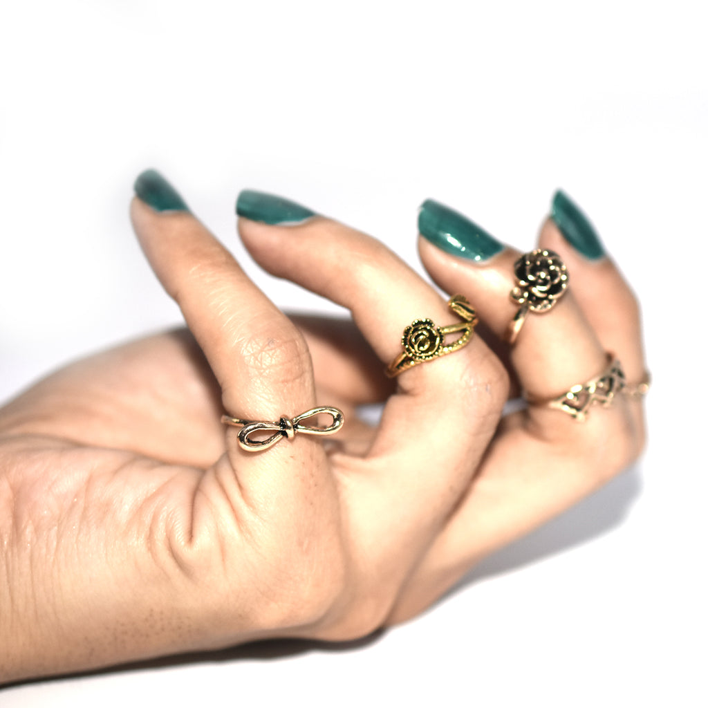 5pcs/Set Bohemian Antique Finger Rings For Women Antique Gold Color Punk Resin Bohemian Midi Ring Set Fashion Vintage Jewelry fgfradf2l-1