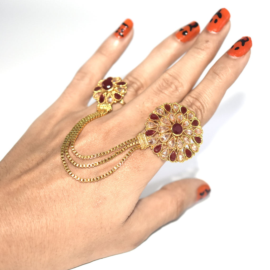 Golden Mesh Star With Half Pearl 2 Finger Ring - Art Jewelry Women  Accessories | World Art Community