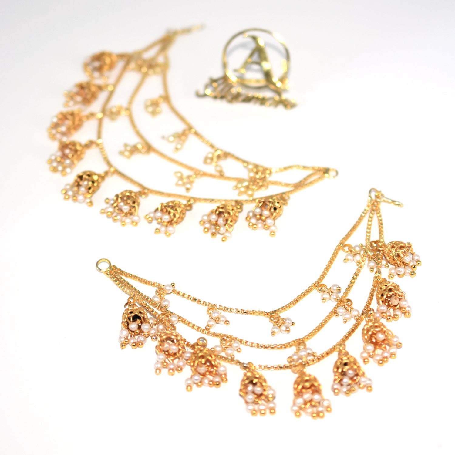 2021 Indian Jewelry Sahara Earring link Headdress Women Antique Gold Pearl Tassel Earrings With Long Sahara Chain egfrcrb9g-1