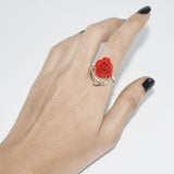 Ring Quality red Zircon Red princess cut crystal Rose flower Ring fgfrrdf1s-1