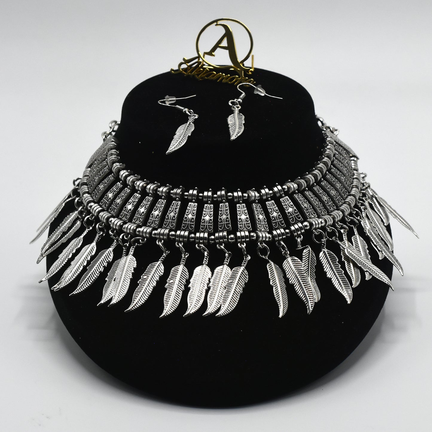 Silver Earrings Indian Jewelry Set Fashionable Antique Trible Style Hanging Leaf Necklace jtfrara8b-1