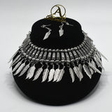 Silver Earrings Indian Jewelry Set Fashionable Antique Trible Style Hanging Leaf Necklace jtfrara8b-1
