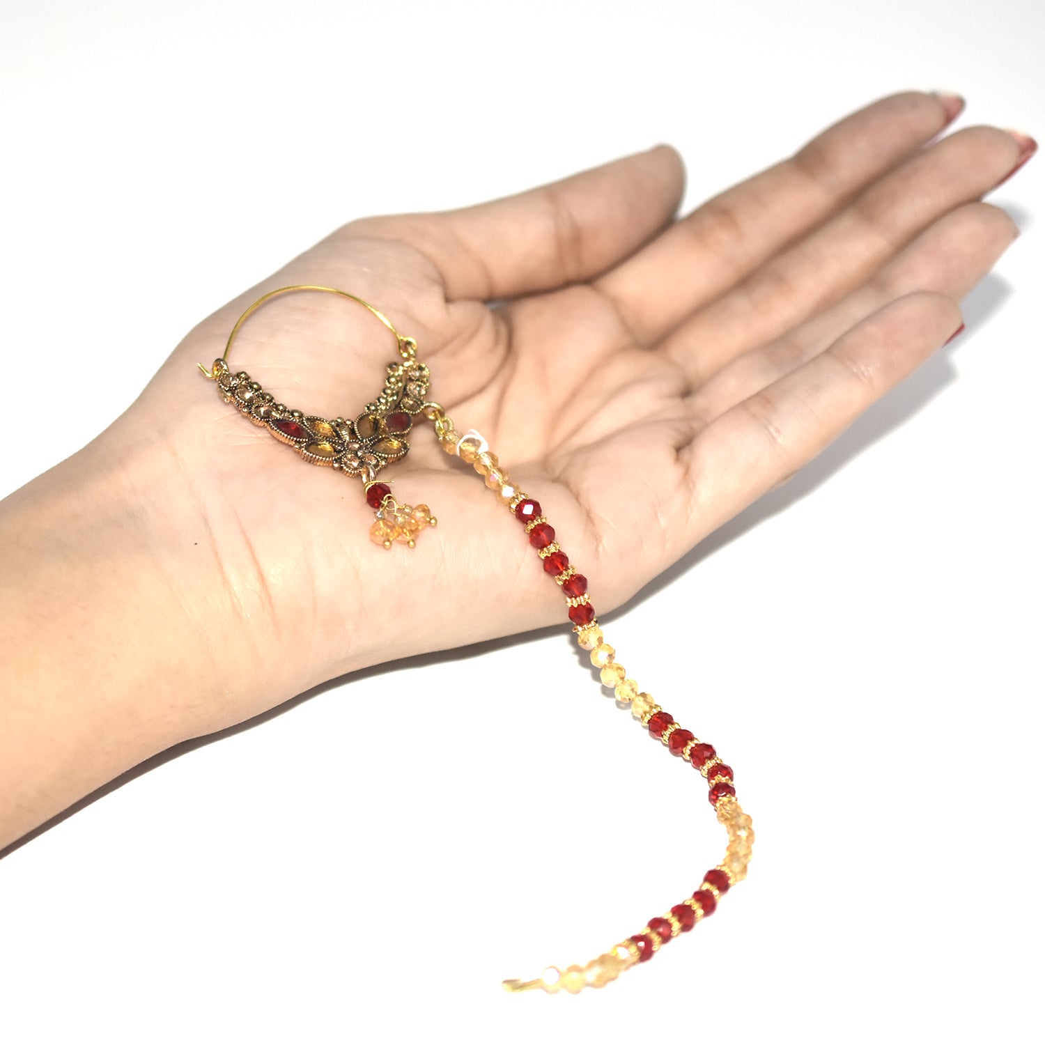 fancy bridal nath with pearls nhfrmna5k-1