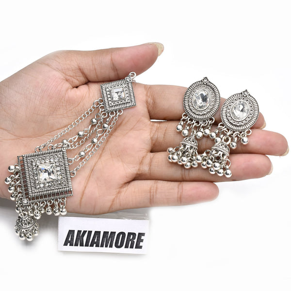 Antique Head Chain Tikka Jewellery Hair Jhumar Bollywood Matha Patti and Drop Earrings Wedding Bridal Party Jewellery