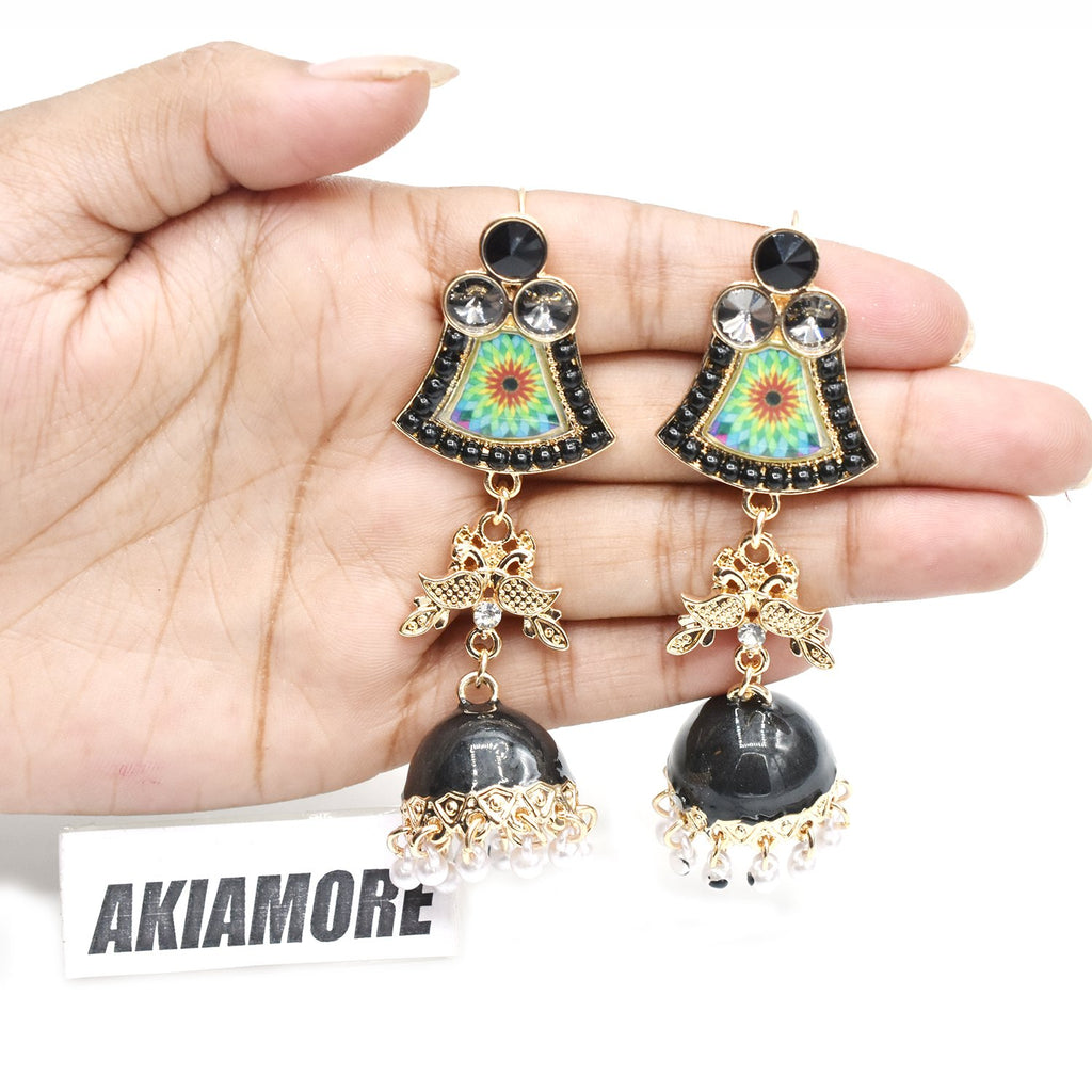 Ethnic Multi Colour Jhumka Jhumki Earrings Women Vintage Gold Tassel Indian Jewelry Ladies Dangle Earrings Fashion Jewellery egfrrdb1f-b