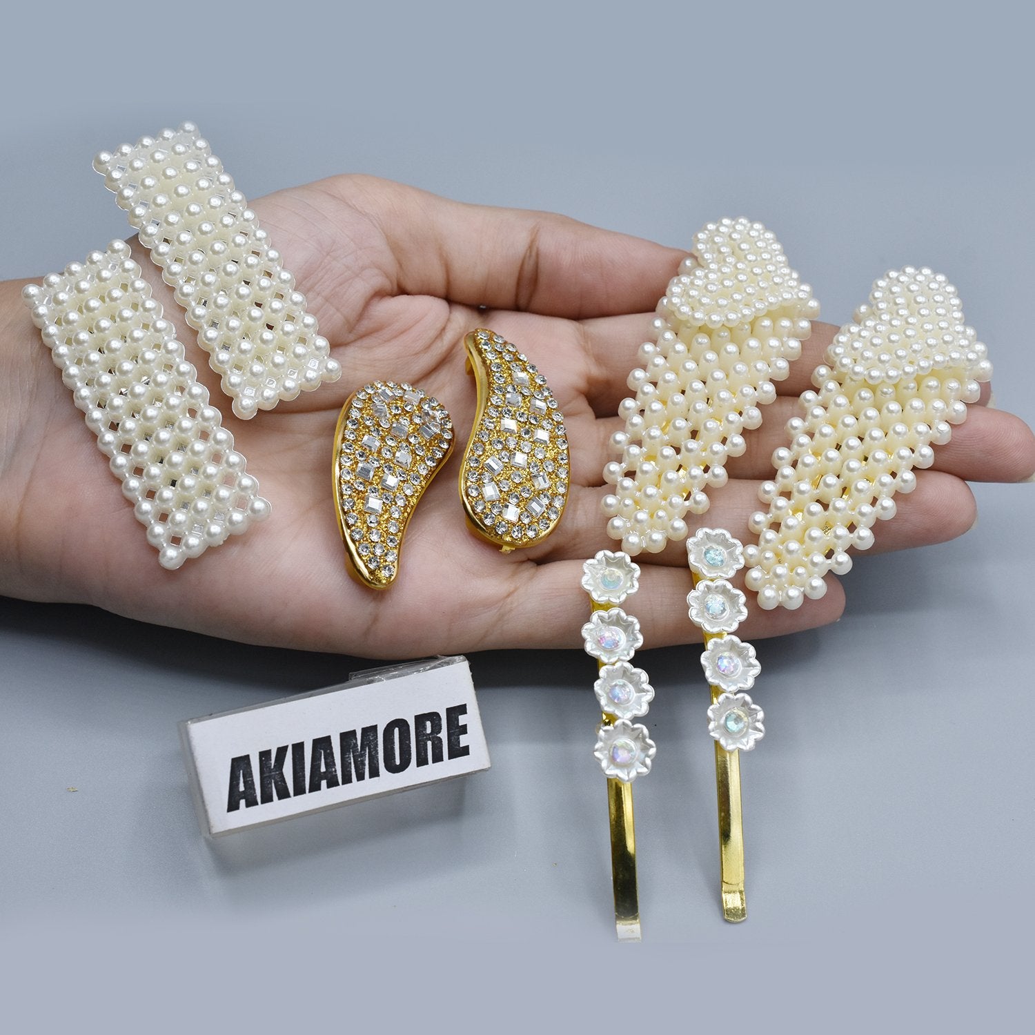 Pack of 4 sweet hair clip for women with inlaid faux pearl/rhinestone /resin flower design female side clip bangs clip