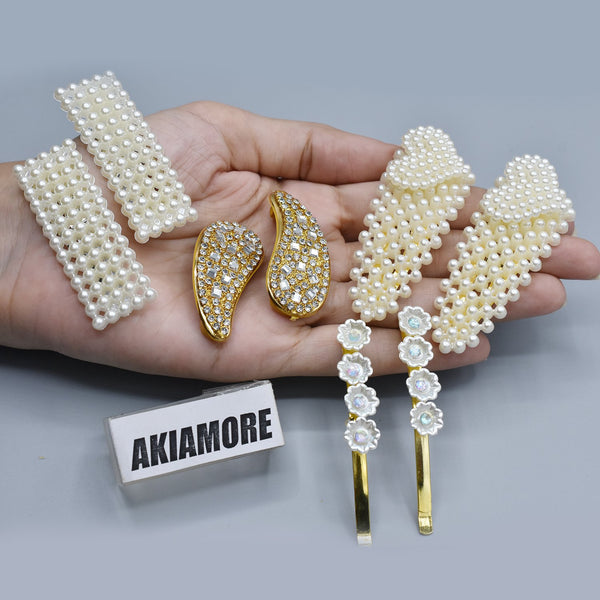 Pack of 4 sweet hair clip for women with inlaid faux pearl/rhinestone /resin flower design female side clip bangs clip