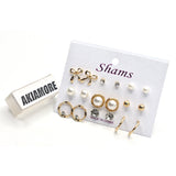 New fashion women jewelry Golden White and Silver ear studs mix 9 pairs / set of earrings
