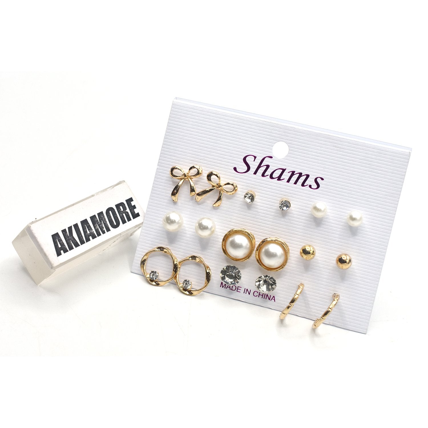 New fashion women jewelry Golden White and Silver ear studs mix 9 pairs / set of earrings