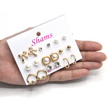 New fashion women jewelry Golden White and Silver ear studs mix 9 pairs / set of earrings