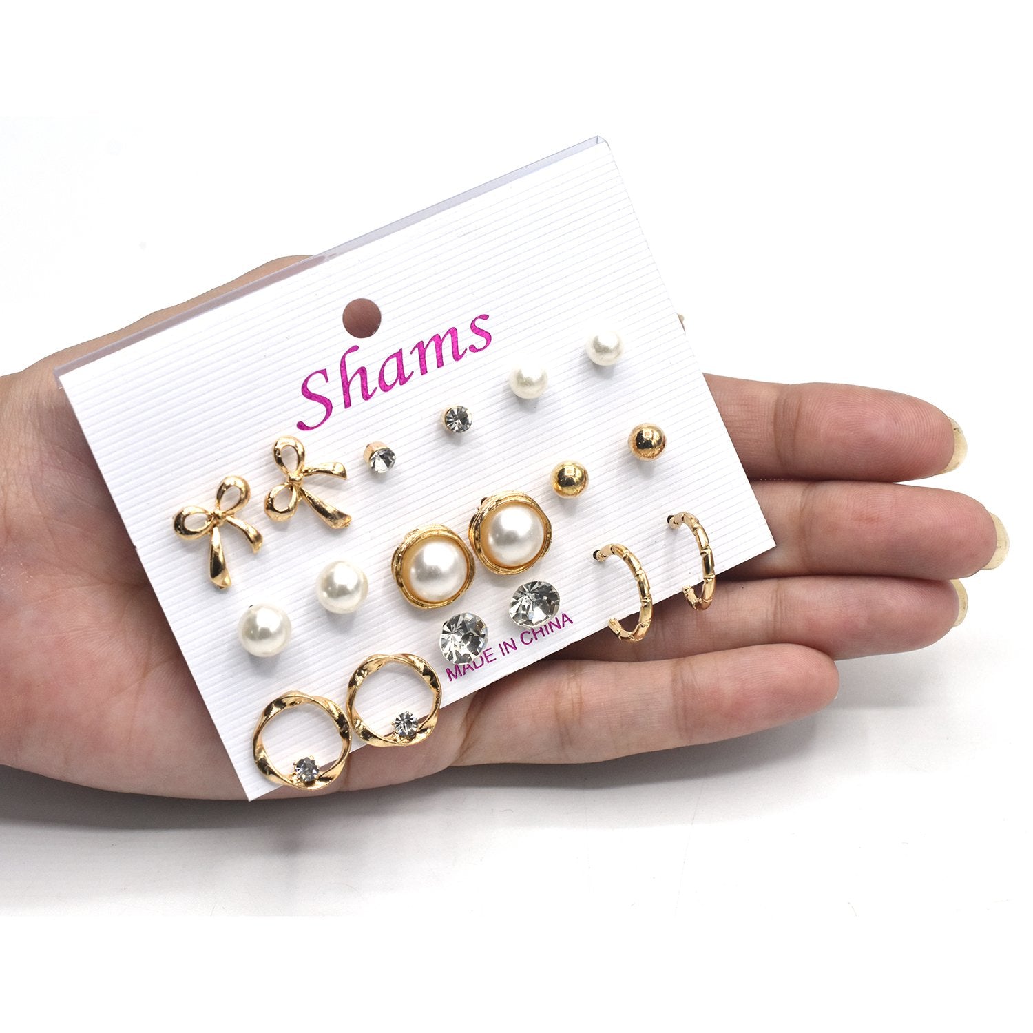 New fashion women jewelry Golden White and Silver ear studs mix 9 pairs / set of earrings