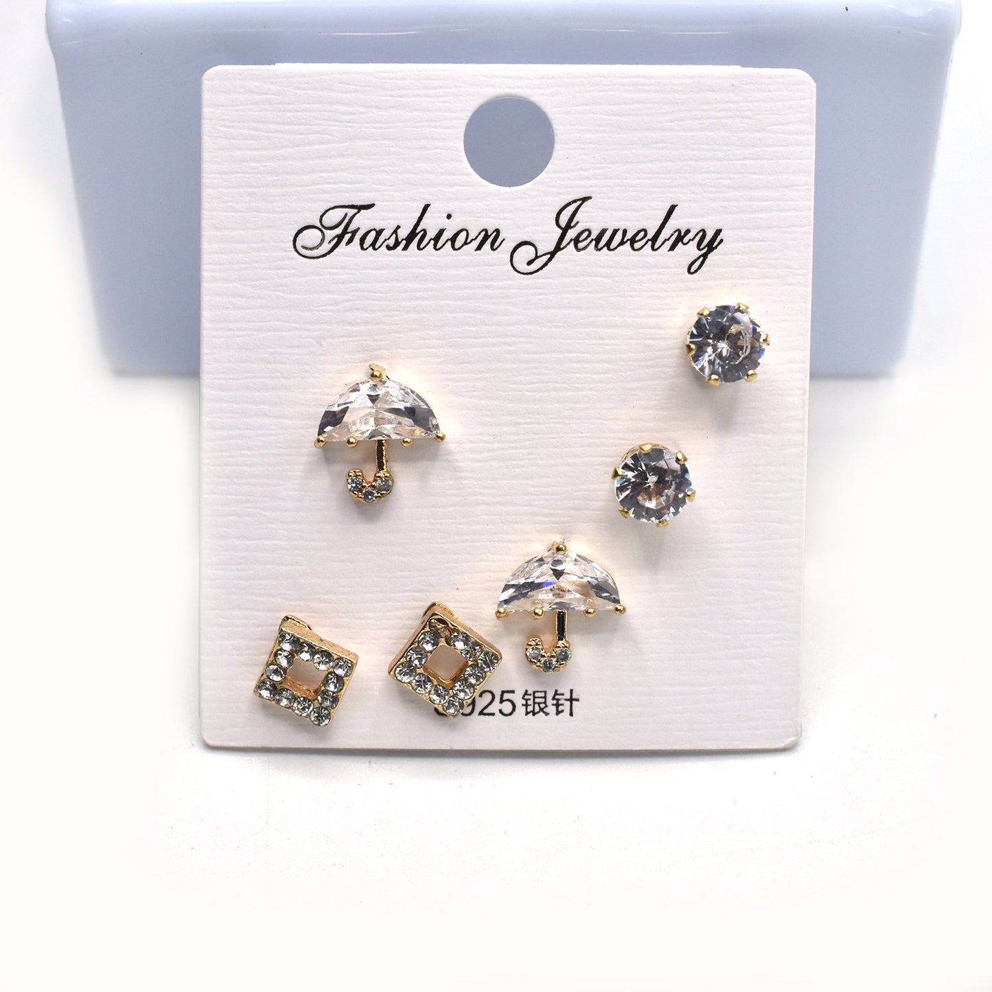 3 Pairs Small Geometric  Stud Earrings Gold Color Cubic Zircon Crystal Earrings Women Ear Jewelry