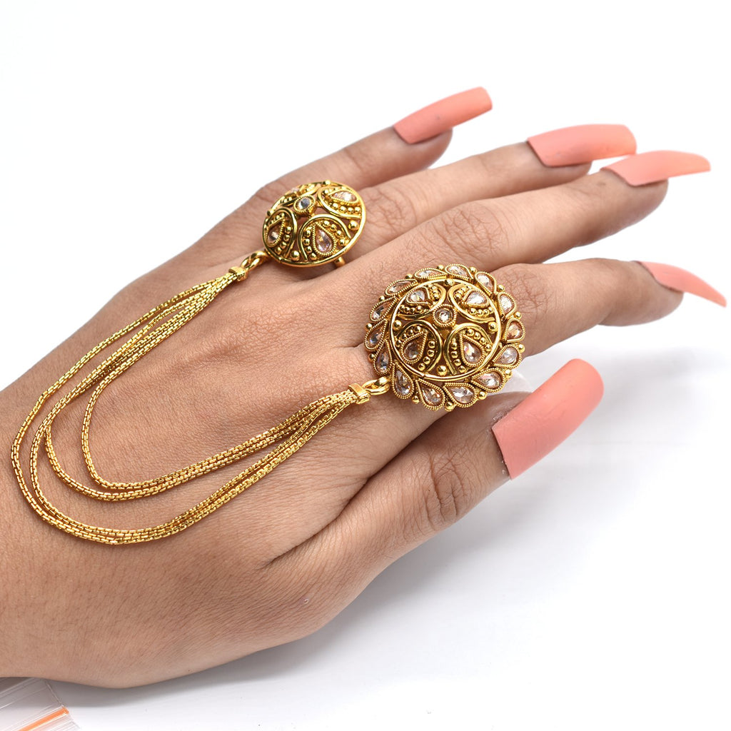 Double Finger ring dold pleted stylish jewellery chain look New fashionable design for woman Long lasting polish