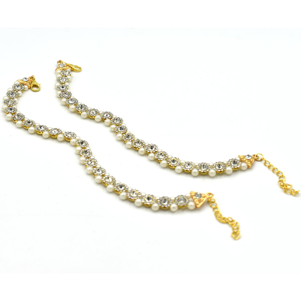 Indian Traditional Kundan Payal Gold Tone Anklet Bridal Jewerly With Pearl Beads plfrpda3b-2