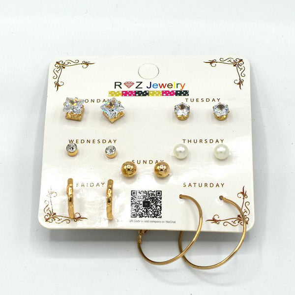 Pearl Crystal  Earring Pack of 7 Set For Women Statement Gold Silver Color Tassel Drop Earrings egfrgdc2a-1