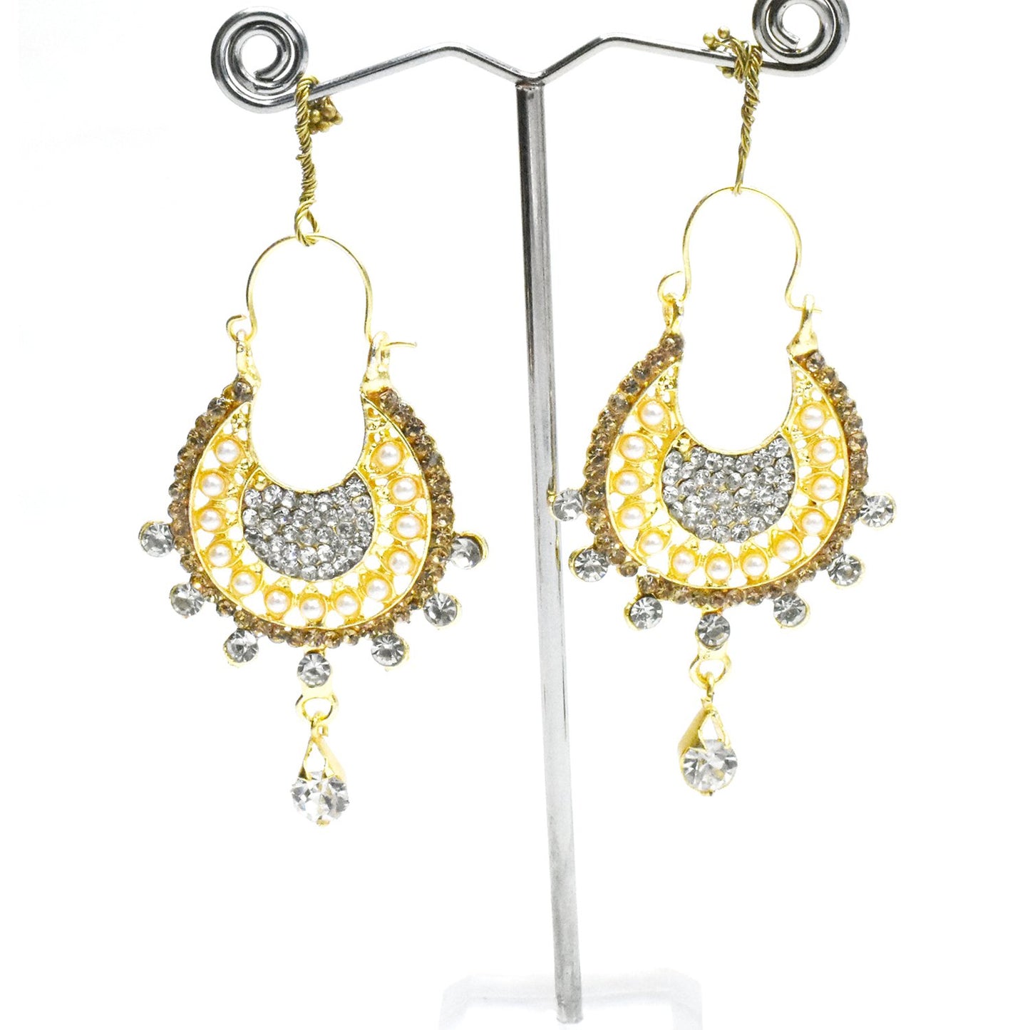 Beautiful Queen Fancy Gold Cubic Zirconia Long Bridal Wedding Drop Earrings egfrsdb4d-8