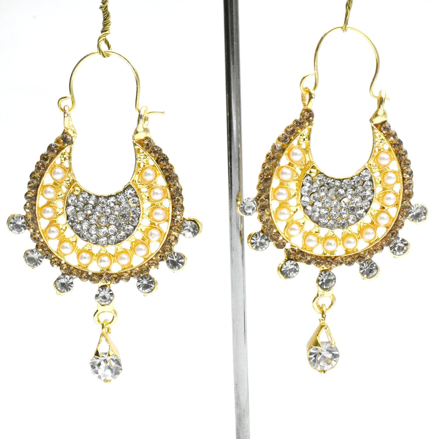 Beautiful Queen Fancy Gold Cubic Zirconia Long Bridal Wedding Drop Earrings egfrsdb4d-8