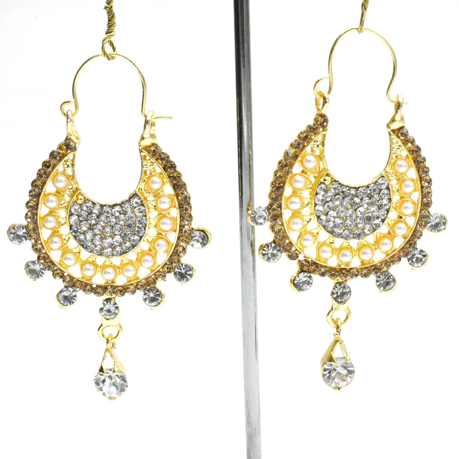 Beautiful Queen Fancy Gold Cubic Zirconia Long Bridal Wedding Drop Earrings egfrsdb4d-8