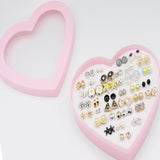 36 Pairs/Lot Mix Star Heart Flower Small Earrings Set for Women Geometric Golden Silver Color Rhinestone Stud Earring Fashion Jewelry