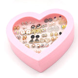 36 Pairs/Lot Mix Star Heart Flower Small Earrings Set for Women Geometric Golden Silver Color Rhinestone Stud Earring Fashion Jewelry