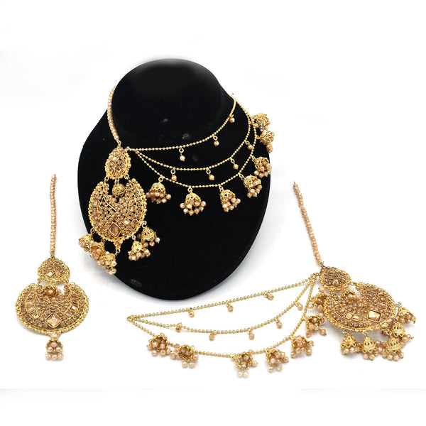 Indian Women Golden Oxidized and Golden and White Pearl Earrings With Maang Tikka Earcuff Fashion Jewelry egfrsnb5i-4