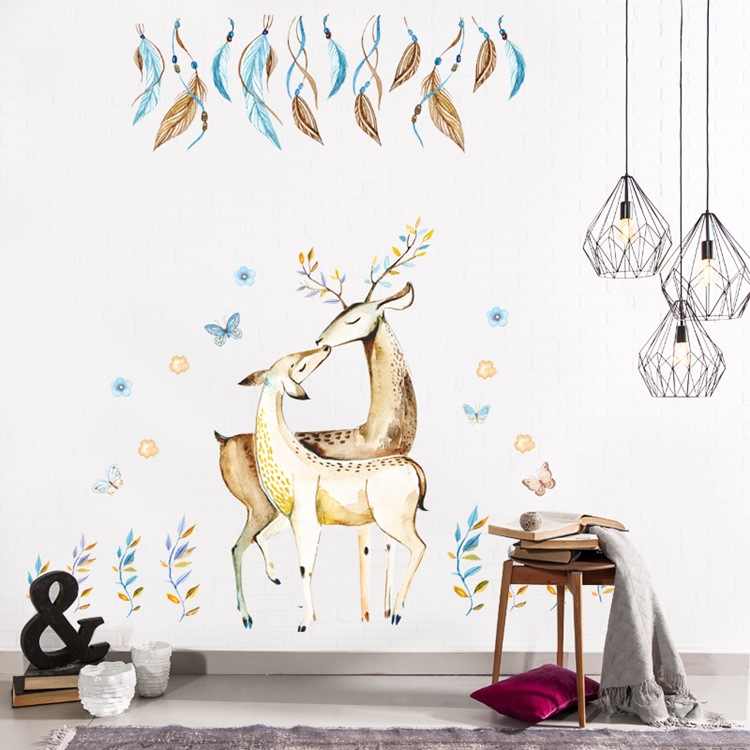 Elk Couple Bedroom Living room Wedding Party Decoration Eco-friendly Removable Wall Stickers jm7330 Decals Waterproof Wall Poster Mural