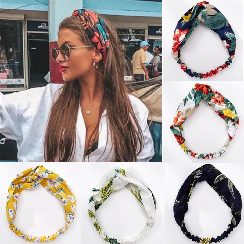 Women Randum Multi Girls Summer  Hair Bands Print Headbands Retro Cross Turban Bandage Bandanas HairBands Hair Accessories Headwra hbfrmid5b-1