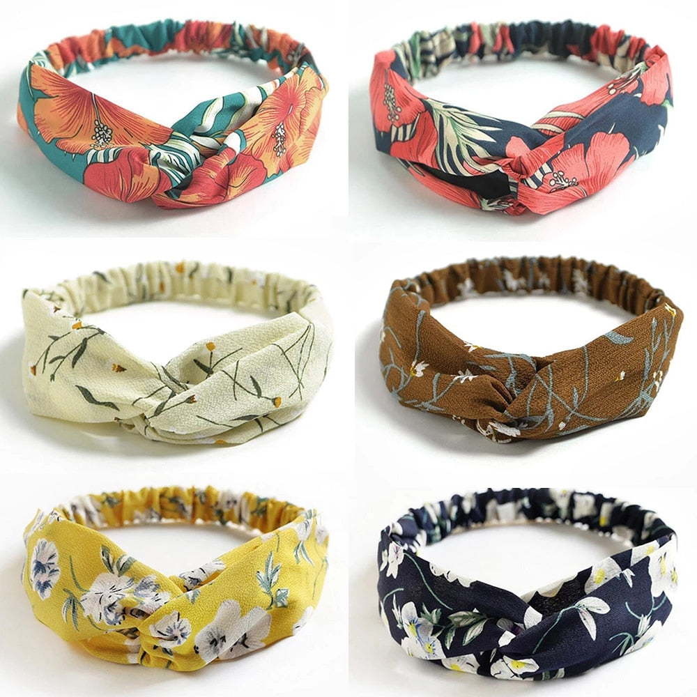Women Randum Multi Girls Summer  Hair Bands Print Headbands Retro Cross Turban Bandage Bandanas HairBands Hair Accessories Headwra hbfrmid5b-1