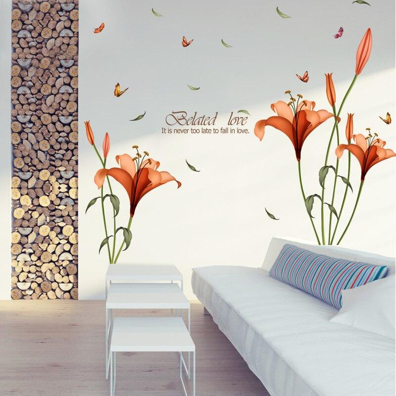 [Fundecor] PVC orange flowers butterfly leaf wall stickers for kids rooms living room bathroom kitchen decor wall decals poster