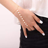 Women\'s Fashion Faux Pearl Bracelet Link Finger Ring Hand Chain Harness Jewelry